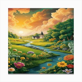 Sunset In The Countryside Canvas Print