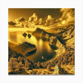 A beautiful picture of the sea and stunning nature in three-dimensional golden color 2 Canvas Print
