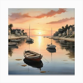 Sailboats At Sunset Art Print 0 Canvas Print