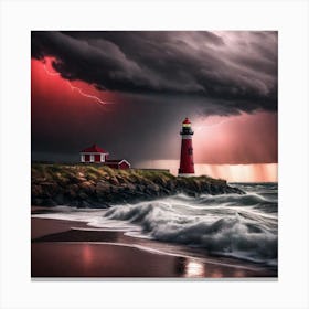 Lightning Storm Over Lighthouse Canvas Print