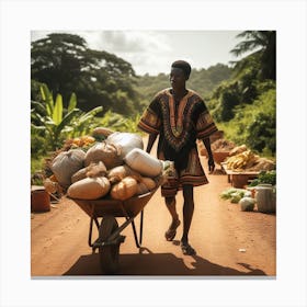 African Man With Wheelbarrow Canvas Print