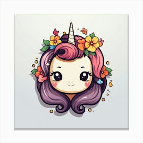 Unicorn Girl With Flowers Canvas Print