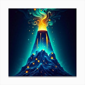 A Mountain Volcano Blue And Gold Green Lava Lamp With Flames And Smoke Swirling Canvas Print