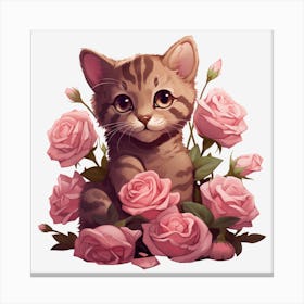 Kitten With Roses 3 Canvas Print