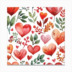 Watercolor Heart Pattern Valentine'S Day Canvas Print