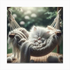White Kitten Sleeping In A Hammock Canvas Print