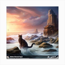 Cat Playing In Sea Canvas Print