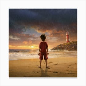 Boy And The Lighthouse Canvas Print