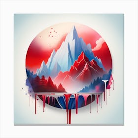 Mountain Landscape Watercolor splash Monochromatic Canvas Print