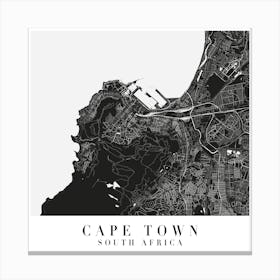 Cape Town South Africa Minimal Black Mono Street Map  Square Canvas Print
