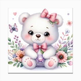 Teddy Bear With Flowers Canvas Print