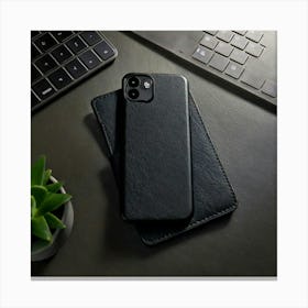 Firefly Sleek Black Leather Phone Case On Minimal Workspace 62900 Canvas Print