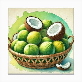 Watercolor's Basket Full Of Coconuts 2 Stampe su tela