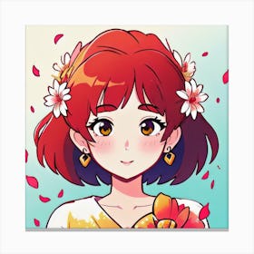 Anime Girl With Flowers Canvas Print