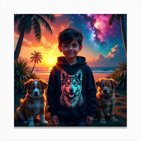 Huskies At Sunset Canvas Print