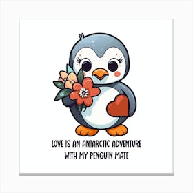 Love Penguin Flowers Valentine Canvas Print