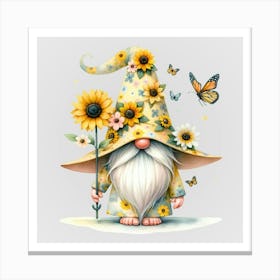 Watercolor Sunflower Gnomes 10 Canvas Print