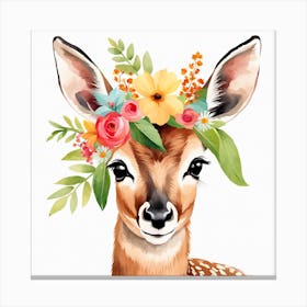 Floral Baby Antelope Nursery Illustration (6) Canvas Print