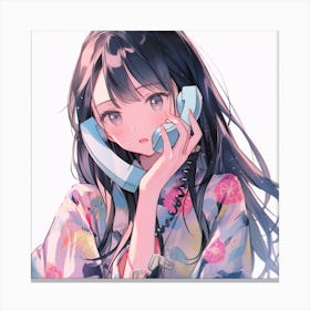 Anime Girl Talking On The Phone 1 Canvas Print