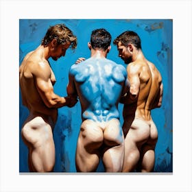 Three Nude Men in blue, three butts Canvas Print