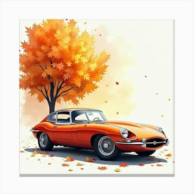 Classic Sports Car With An Autumn Foliage, Watercolor Painting 1 Canvas Print