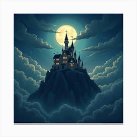 A Castle In The Clouds Glowing Under A Full Moon S Light 1 Canvas Print