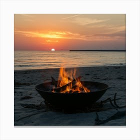 Campfire at the beach with a serene sunset Canvas Print