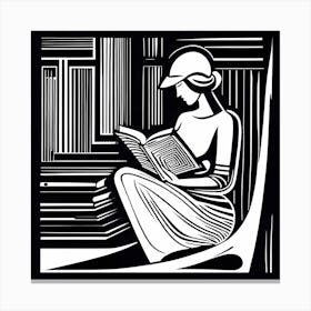 Just a girl who loves to read, Lion cut inspired Black and white Stylized portrait of a Woman reading a book, reading art, book worm, Reading girl 188 Canvas Print