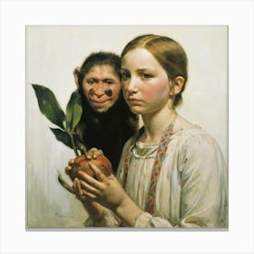 Girl And A Monkey Canvas Print