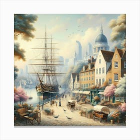 Painting Of Greenwich With Cutty Sark Ship Canvas Print