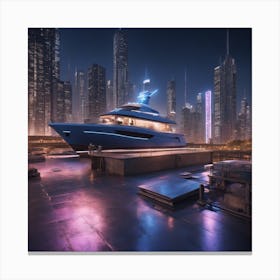 Harbor On The Concrete Floor, The Background Is The Starry Sky As Well As The City Night Scene, Sony Canvas Print