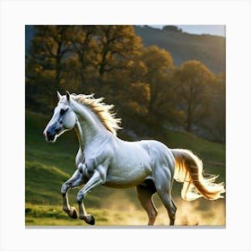 White Horse Galloping In The Field Canvas Print