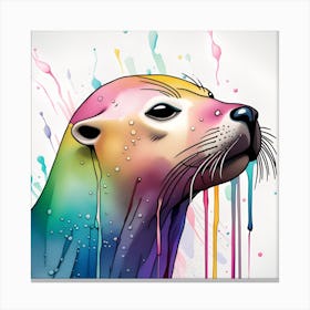 Sea Lion watercolor dripping 1 Canvas Print