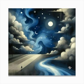 Abstract Black Sky With Moon And Stars 3 Canvas Print
