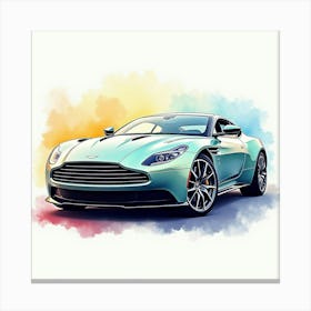 Aston Martin Dbs Superleggera In A Bright, Colorful Watercolor Scene, No Logos Canvas Print