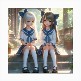 Two Girls In School Uniforms Canvas Print
