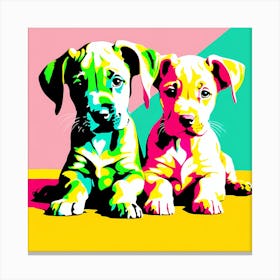 'Great Dane Pups', This Contemporary art brings POP Art and Flat Vector Art Together, Colorful Art, Animal Art, Home Decor, Kids Room Decor, Puppy Bank - 54th Canvas Print
