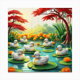 Ducks In The Pond 28 Canvas Print