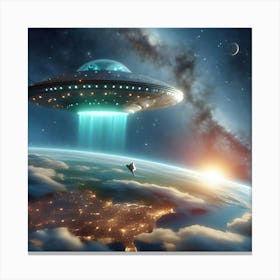 Alien Space Ship Flying Over Planet Earth 7 Canvas Print