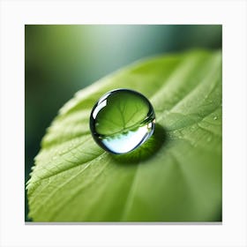 Close Up Of A Water Droplet Resting On A Vibrant Green Leaf, Reflecting The Surrounding Environment Canvas Print