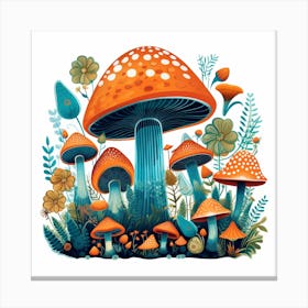 Mushrooms And Flowers Canvas Print