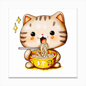 Chinese Cat Eats Noddles Canvas Print