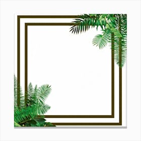 A Tropical Floral Decoration Showcasing A Square Frame Of A Stylized Tree Branch And Ferns Composit (4) Canvas Print