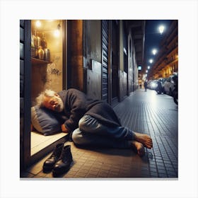 Homeless Man Sleeping On The Street Canvas Print