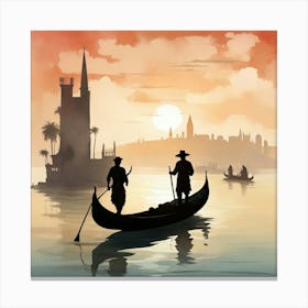 Boho art Silhouette of Gondola and Gondolier 4 Canvas Print