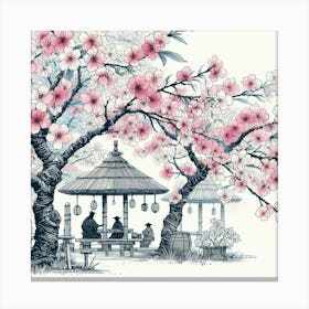 Cherrytrees blooming, watercolour Canvas Print