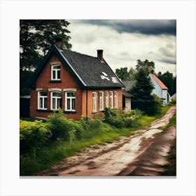 House Baltic City Countryside Window Colours View Brick Black Street Latvia Background L (3) Canvas Print