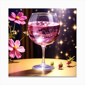 Glass Of Pink Wine With Flowers Canvas Print