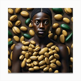Woman Covered In Coffee Beans Canvas Print