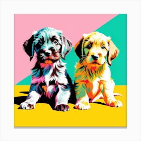Wirehaired Pointing Griffon Pups, This Contemporary art brings POP Art and Flat Vector Art Together, Colorful Art, Animal Art, Home Decor, Kids Room Decor, Puppy Bank - 115th Canvas Print